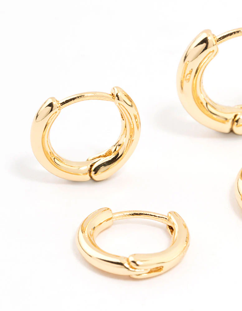 Gold Plated Thin Small Huggie Earrings 2-Pack - Image 2