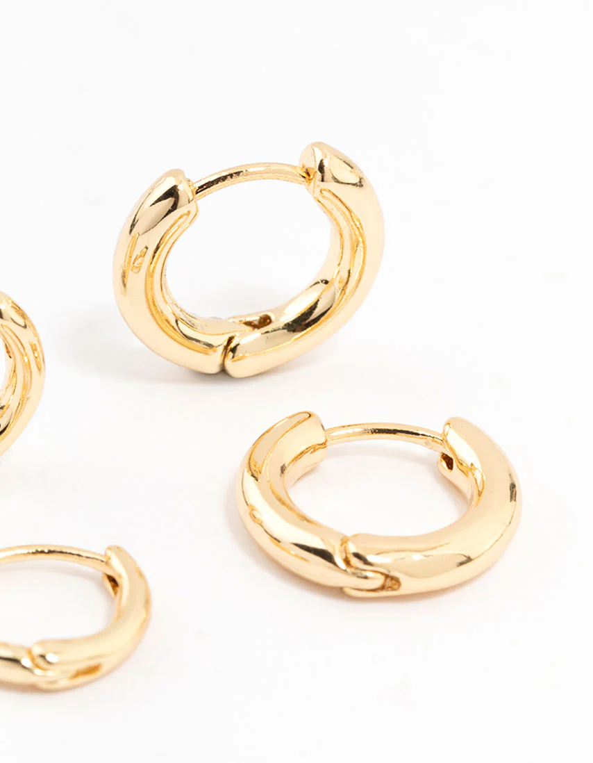 Gold Plated Thin Small Huggie Earrings 2-Pack - Image 3