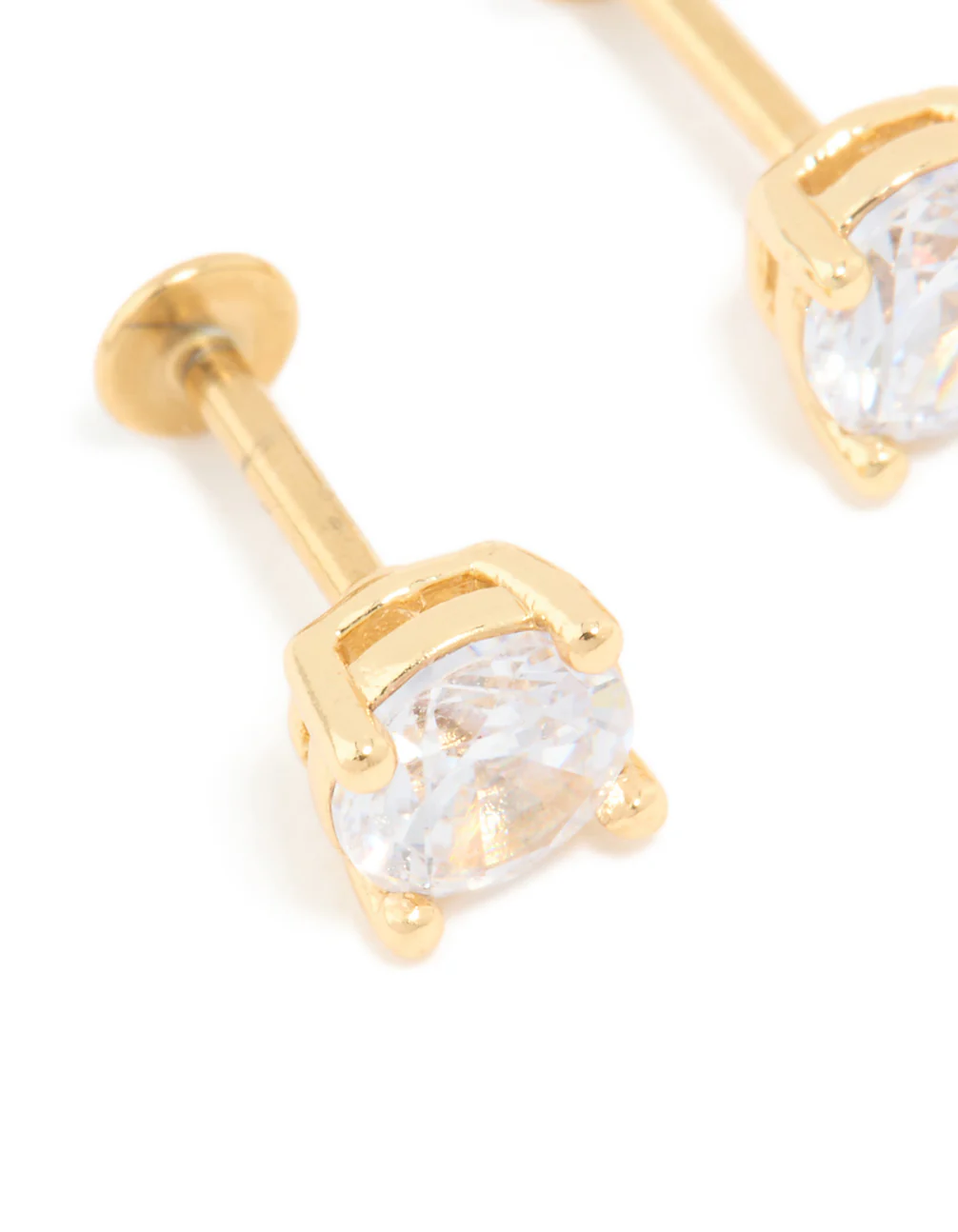 Gold Plated Titanium 5 MM Cubic Zirconia Flat Back Studs - Image 2