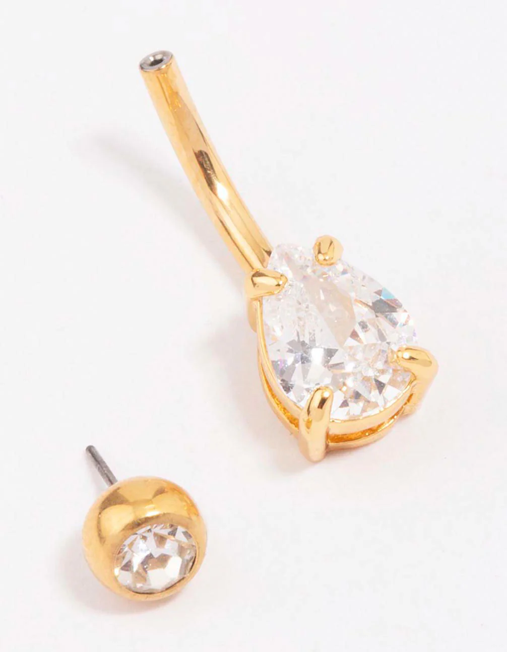 Gold Plated Titanium Cubic Zirconia Bezel Set Threadless Belly Bar - Image 2