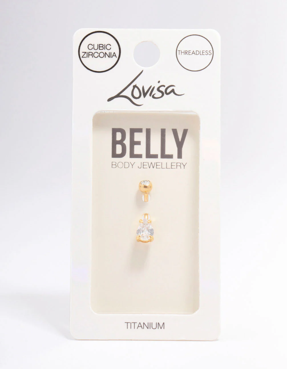 Gold Plated Titanium Cubic Zirconia Bezel Set Threadless Belly Bar - Image 3