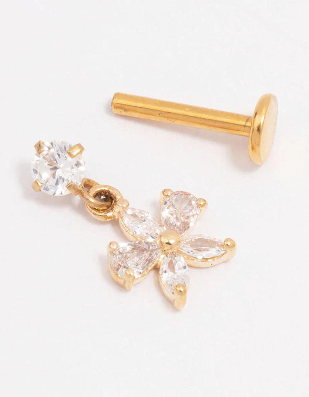 Gold Plated Titanium Cubic Zirconia Bow Flat Back - Image 2