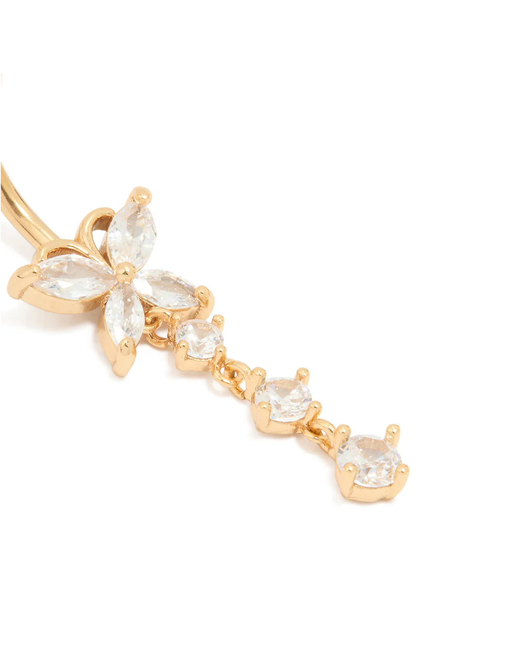 Gold Plated Titanium Cubic Zirconia Butterfly Drop Belly Bar - Image 2