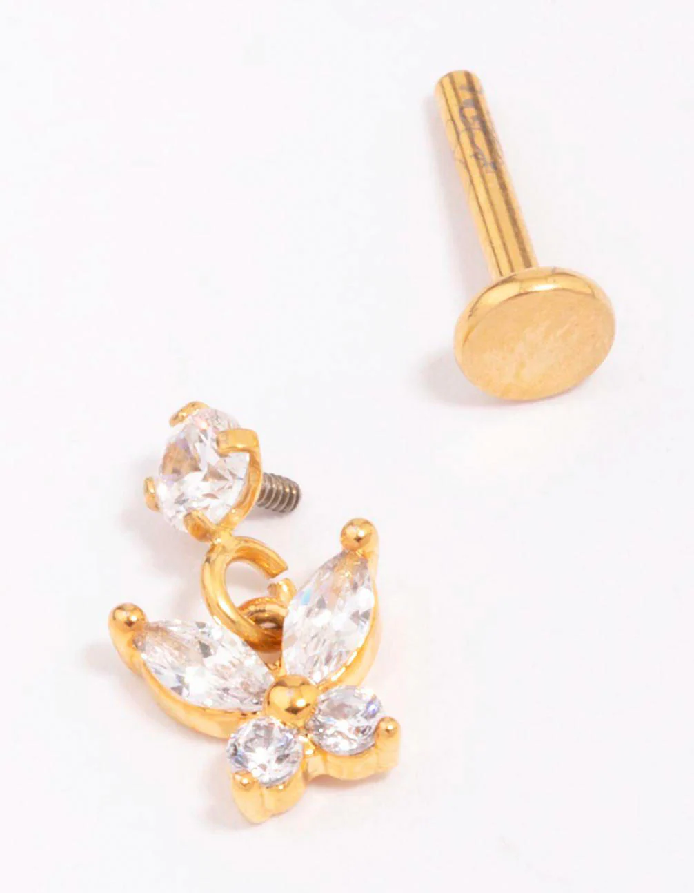 Gold Plated Titanium Cubic Zirconia Butterfly Drop Earring - Image 2