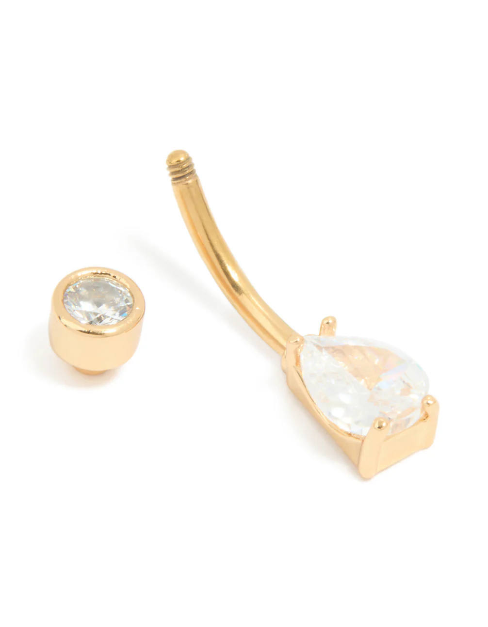Gold Plated Titanium Cubic Zirconia Double Belly Bar - Image 3