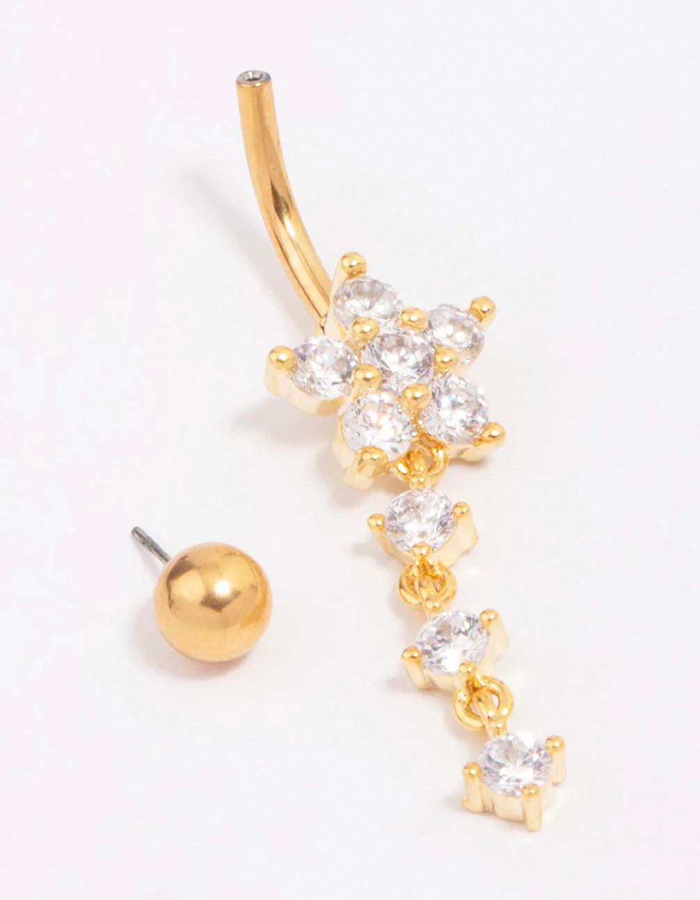 Gold Plated Titanium Cubic Zirconia Flower Threadless Belly Bar - Image 2