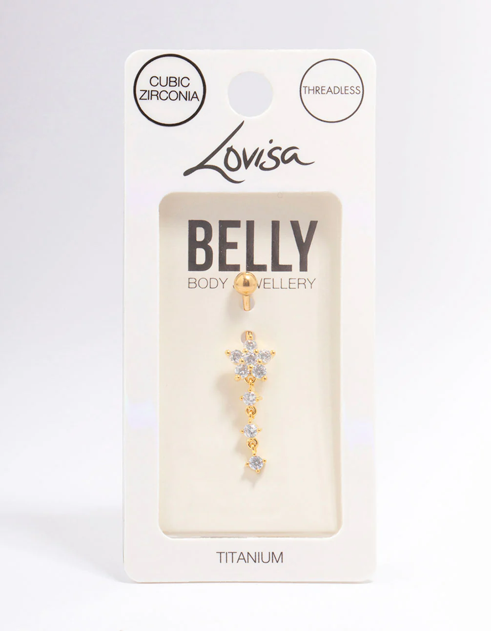 Gold Plated Titanium Cubic Zirconia Flower Threadless Belly Bar - Image 3