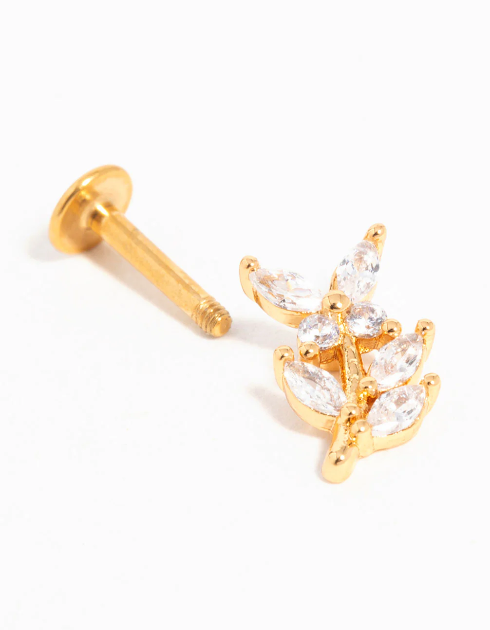 Gold Plated Titanium Cubic Zirconia Flower Flat Back Stud - Image 2