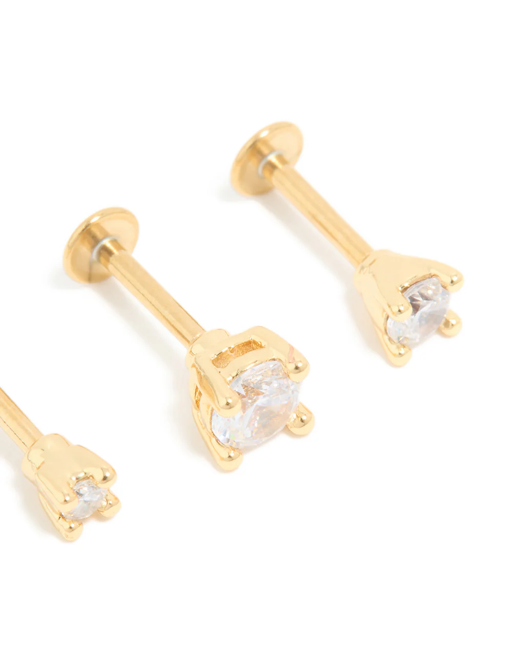 Gold Plated Titanium Cubic Zirconia Graduated Flat Back Studs 3-Pack - Image 2