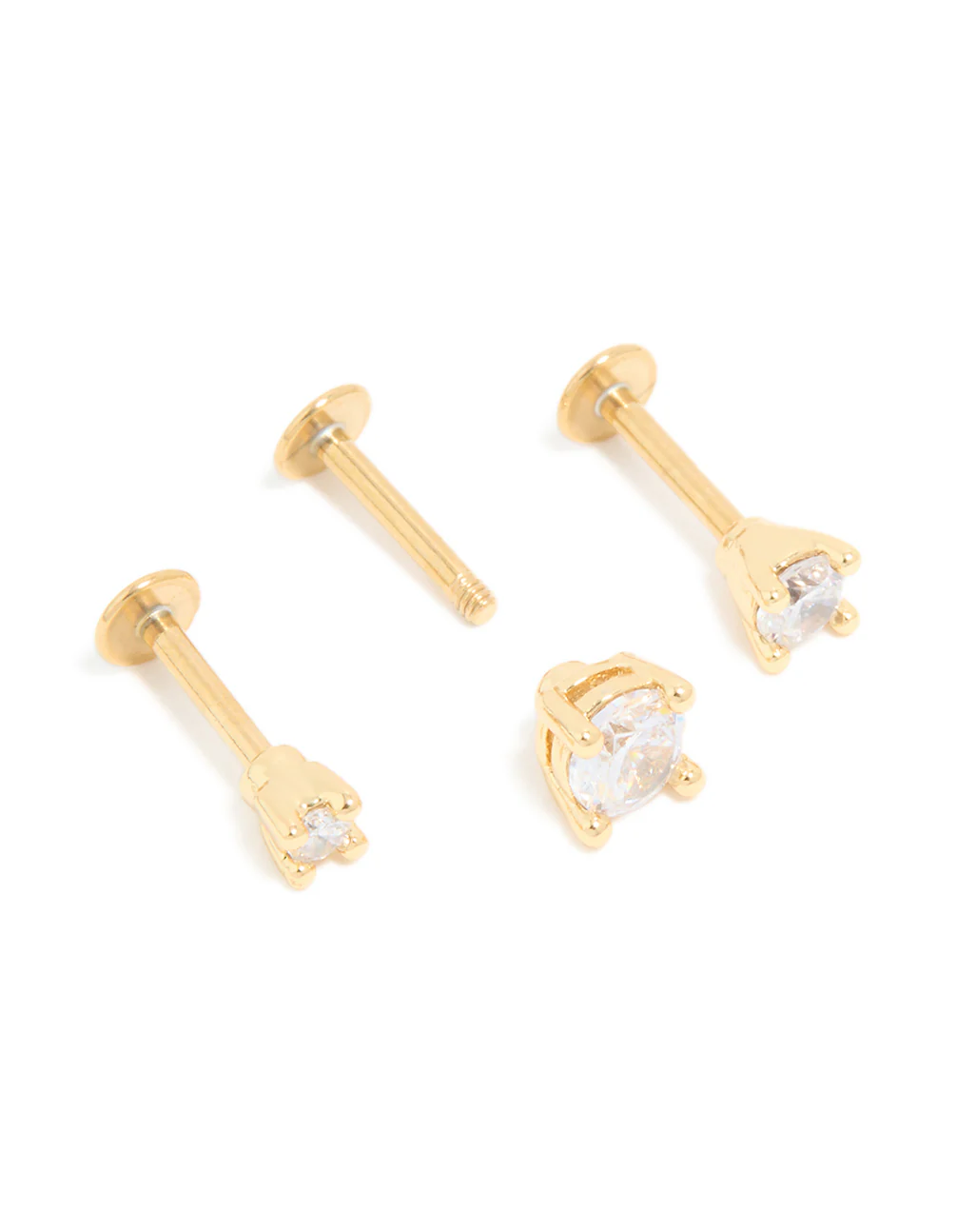 Gold Plated Titanium Cubic Zirconia Graduated Flat Back Studs 3-Pack - Image 3