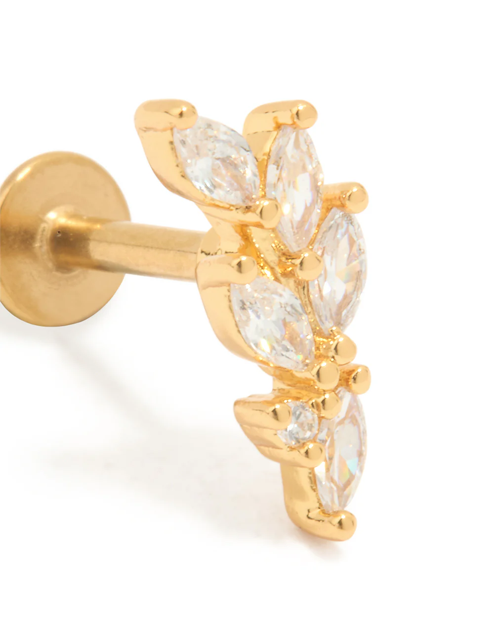 Gold Plated Titanium Cubic Zirconia Leaf Flat Back Stud - Image 2