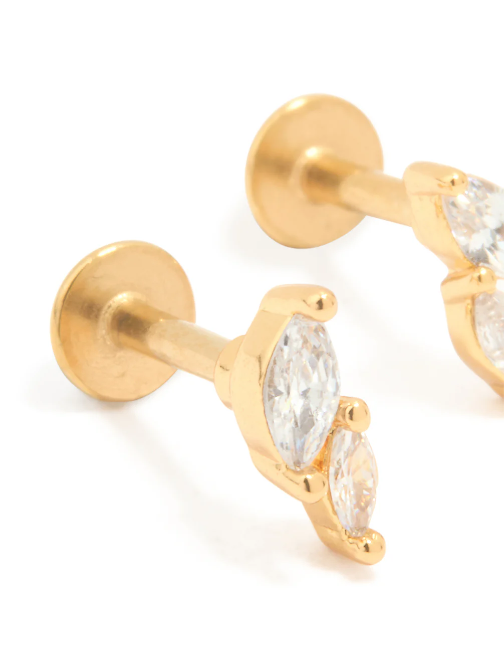 Gold Plated Titanium Cubic Zirconia Leaf Flat Back Studs - Image 2