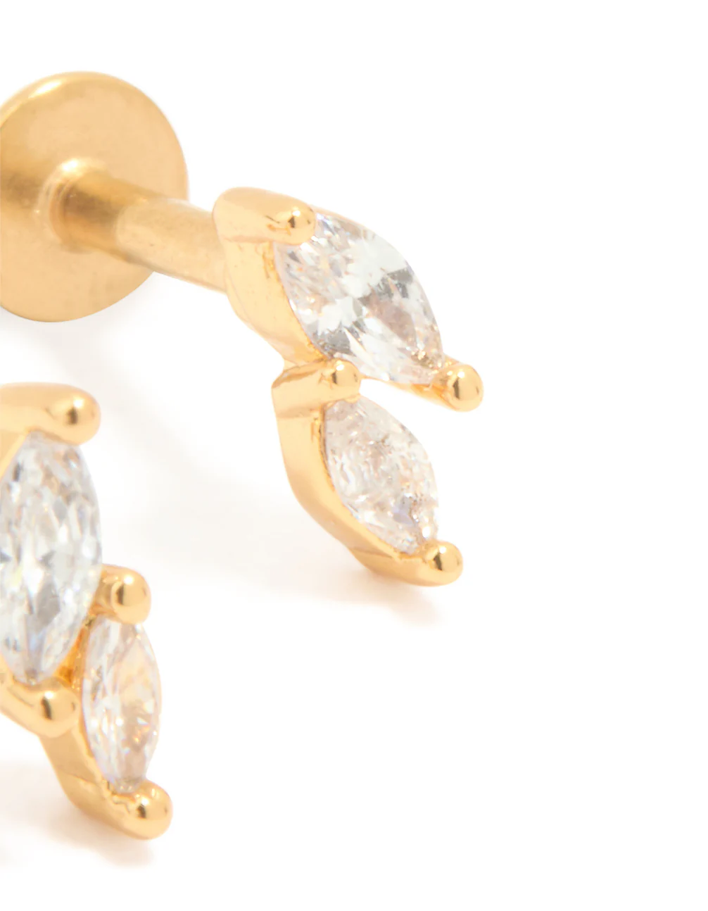 Gold Plated Titanium Cubic Zirconia Leaf Flat Back Studs - Image 3