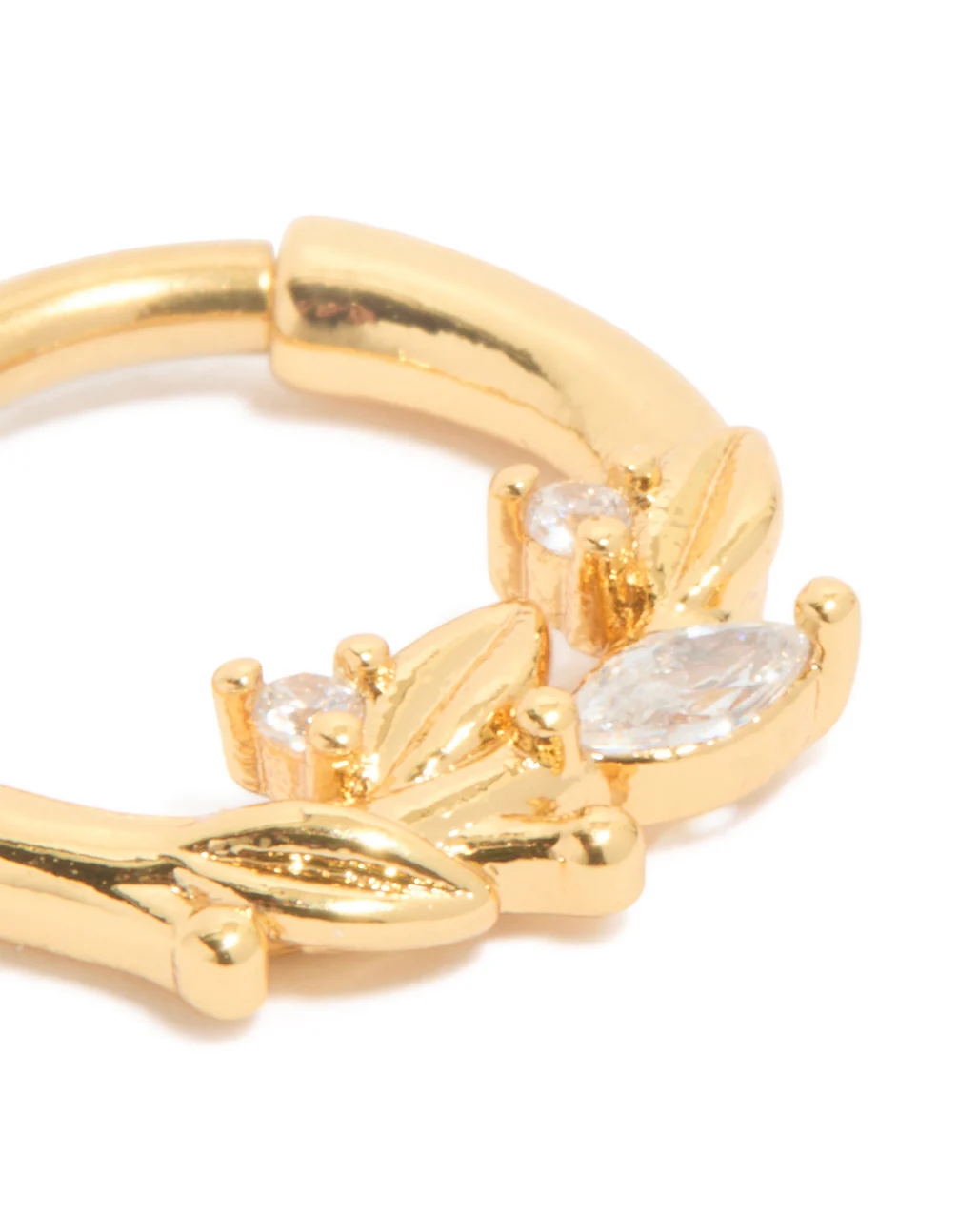 Gold Plated Titanium Cubic Zirconia Leaf Vine Clicker Ring - Image 2