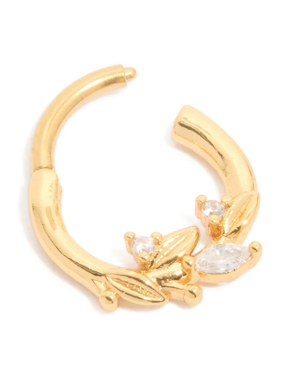 Gold Plated Titanium Cubic Zirconia Leaf Vine Clicker Ring - Image 3