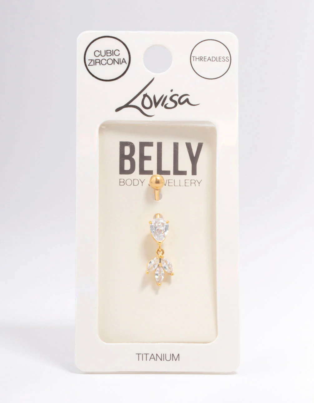 Gold Plated Titanium Cubic Zirconia Marquise Threadless Belly Bar - Image 3