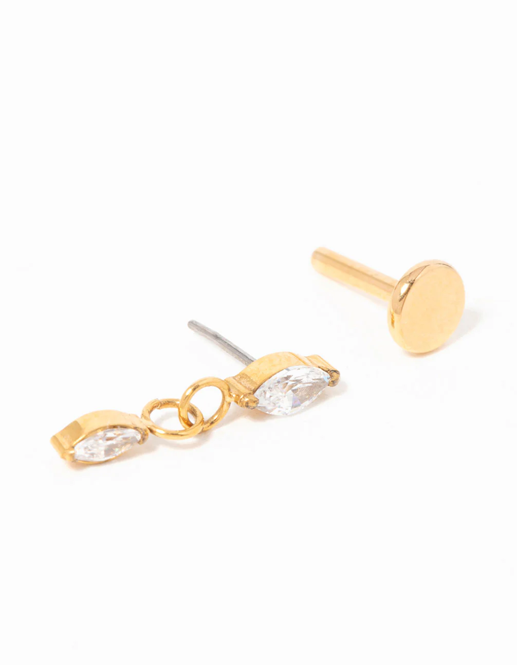 Gold Plated Titanium Cubic Zirconia Marquise Drop Flat Back Stud - Image 2