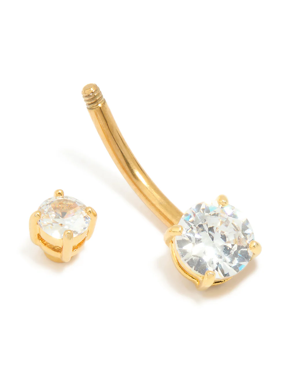 Gold Plated Titanium Cubic Zirconia Mini & Medium Belly Bar - Image 3