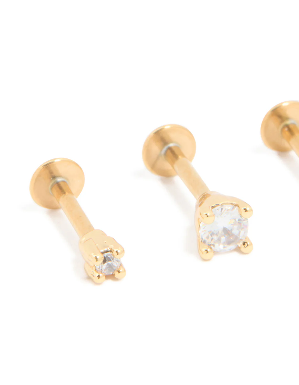 Gold Plated Titanium Cubic Zirconia Mixed Size Flat Back Earrings 3-Pack - Image 2