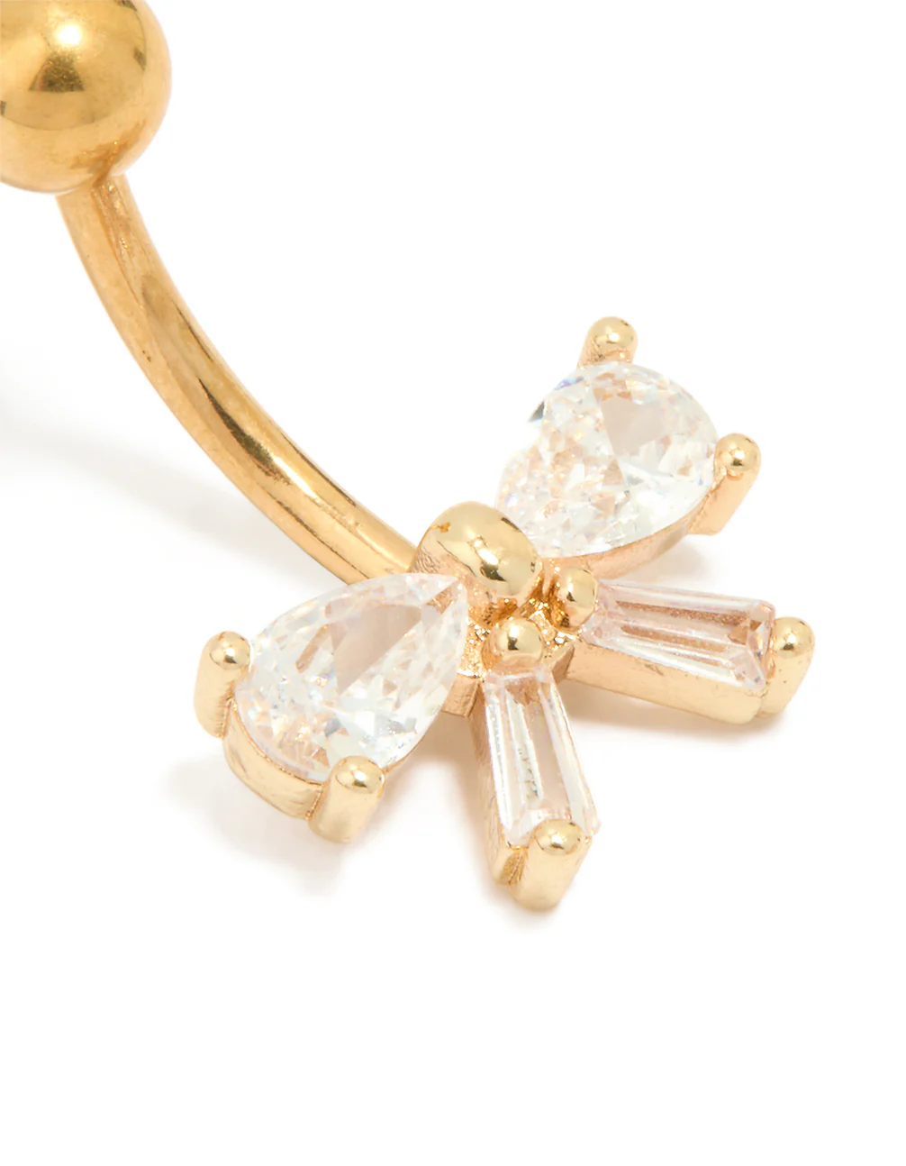 Gold Plated Titanium Cubic Zirconia Pear Bow Belly Bar - Image 2