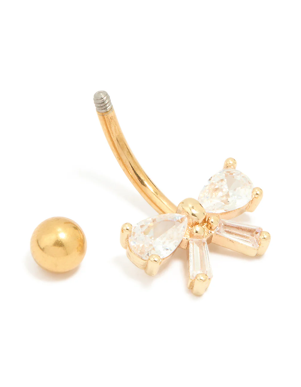 Gold Plated Titanium Cubic Zirconia Pear Bow Belly Bar - Image 3