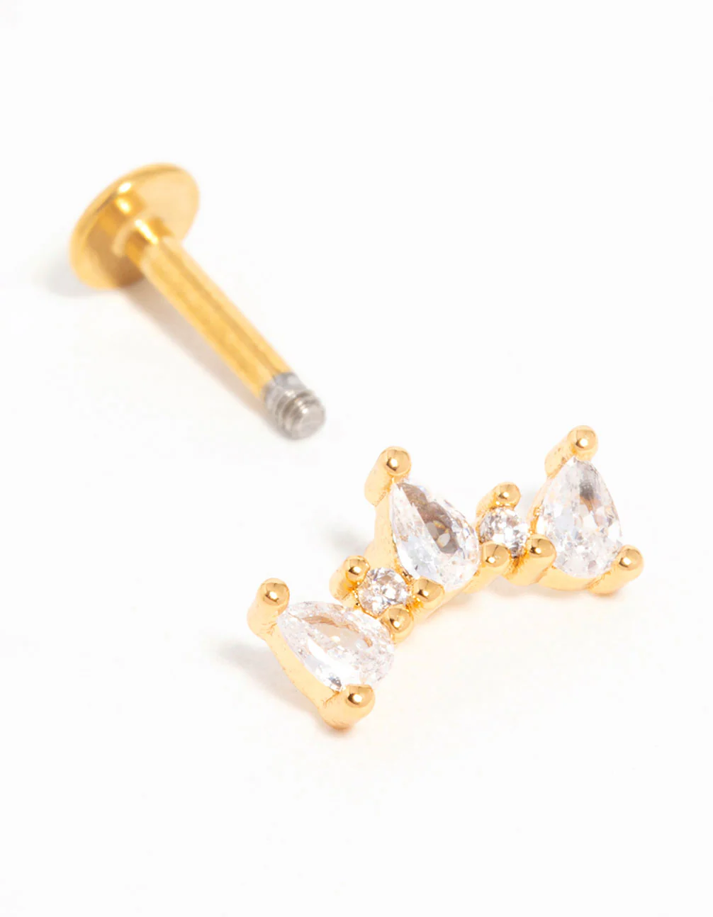 Gold Plated Titanium Cubic Zirconia Pear Crawler Flat Back Stud - Image 2