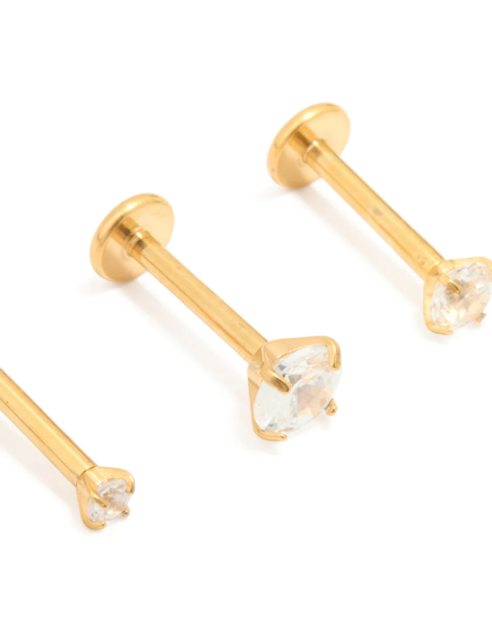 Gold Plated Titanium Cubic Zirconia & Plain Flat Back Studs 3-Pack - Image 2