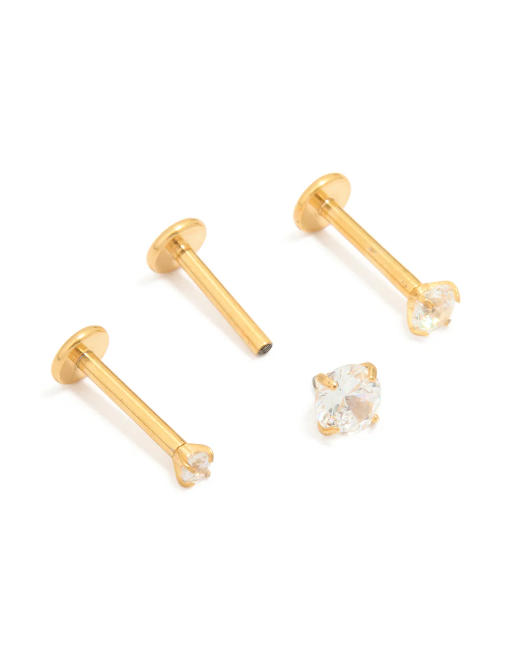 Gold Plated Titanium Cubic Zirconia & Plain Flat Back Studs 3-Pack - Image 3