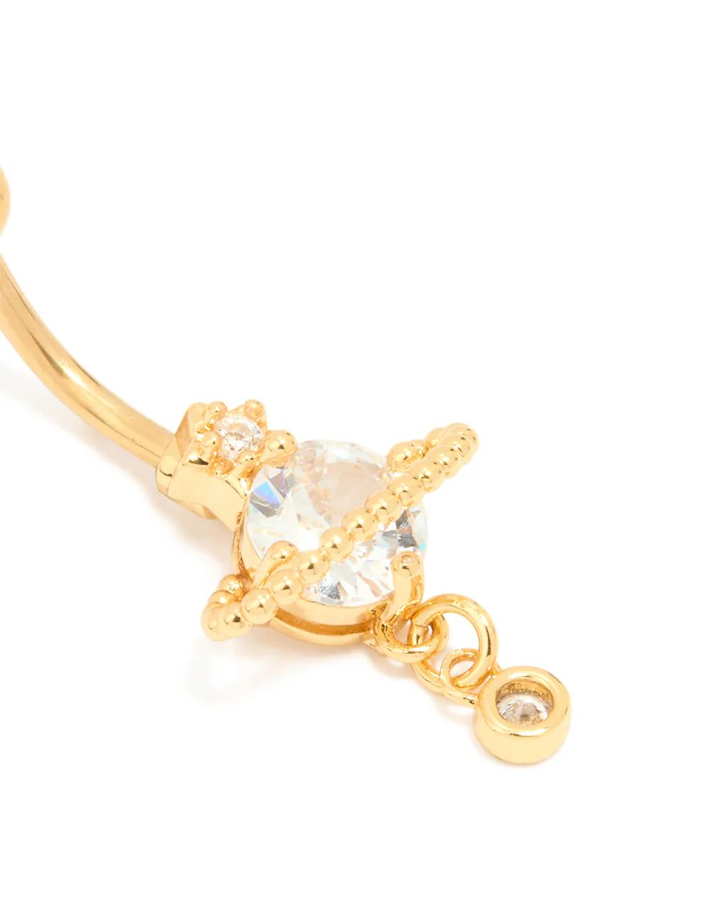 Gold Plated Titanium Cubic Zirconia Planet Belly Bar - Image 2