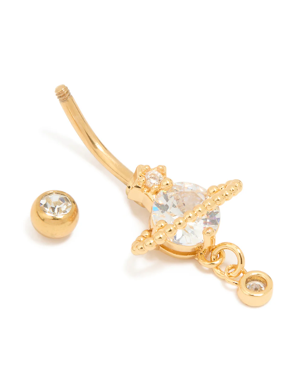 Gold Plated Titanium Cubic Zirconia Planet Belly Bar - Image 3