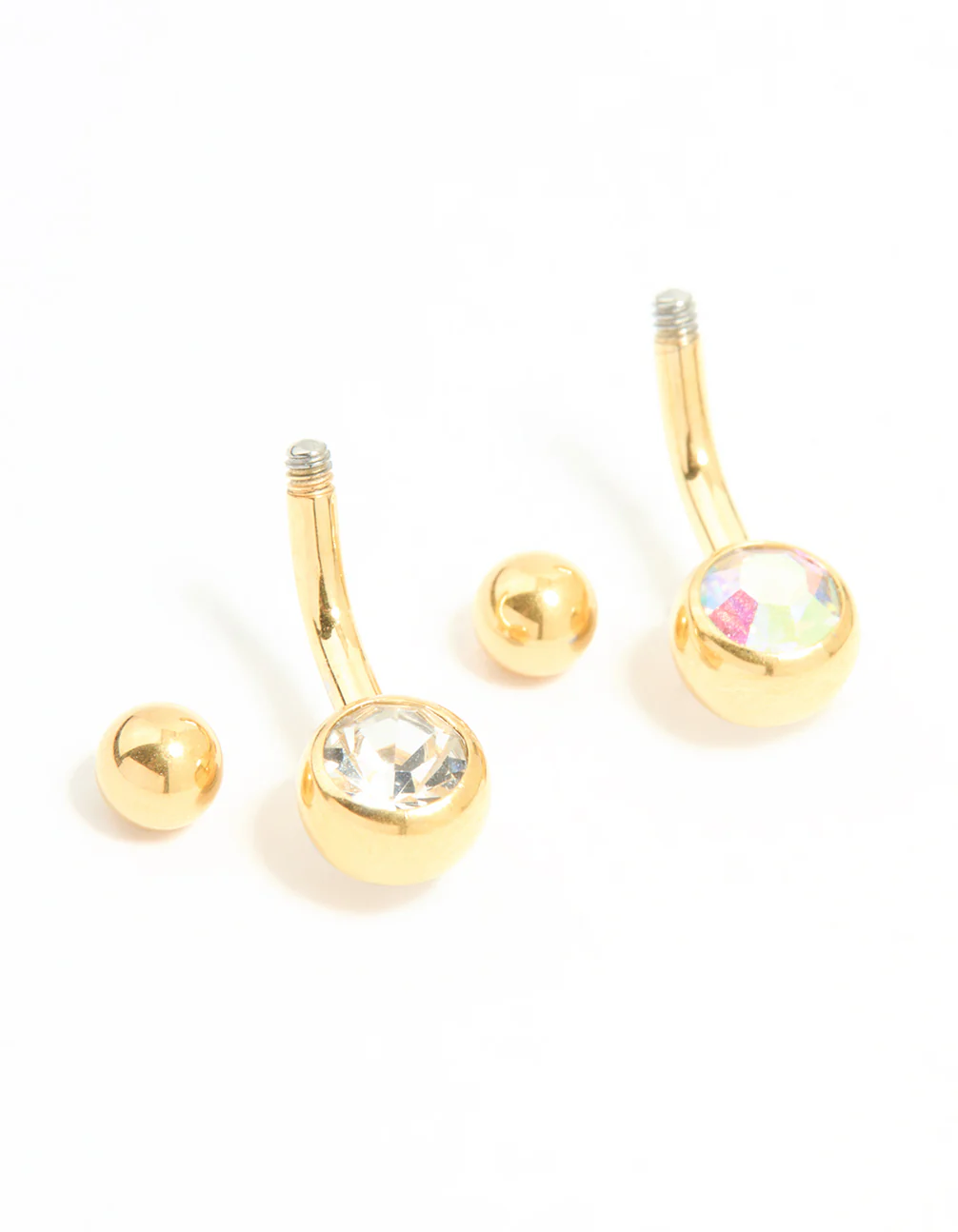 Gold Plated Titanium Cubic Zirconia Simple Belly Bars 2-Pack - Image 2