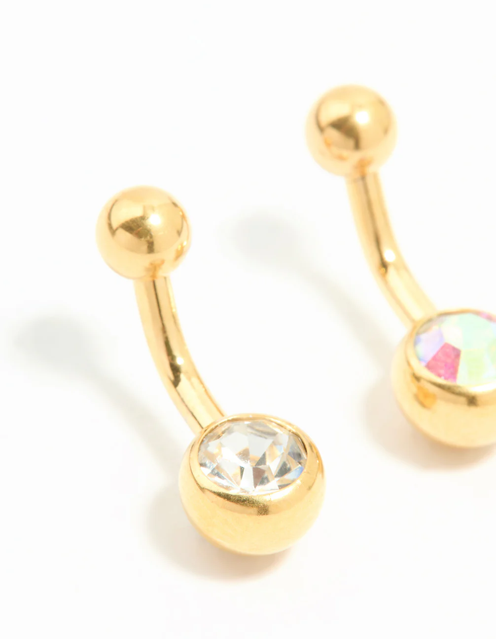 Gold Plated Titanium Cubic Zirconia Simple Belly Bars 2-Pack - Image 3