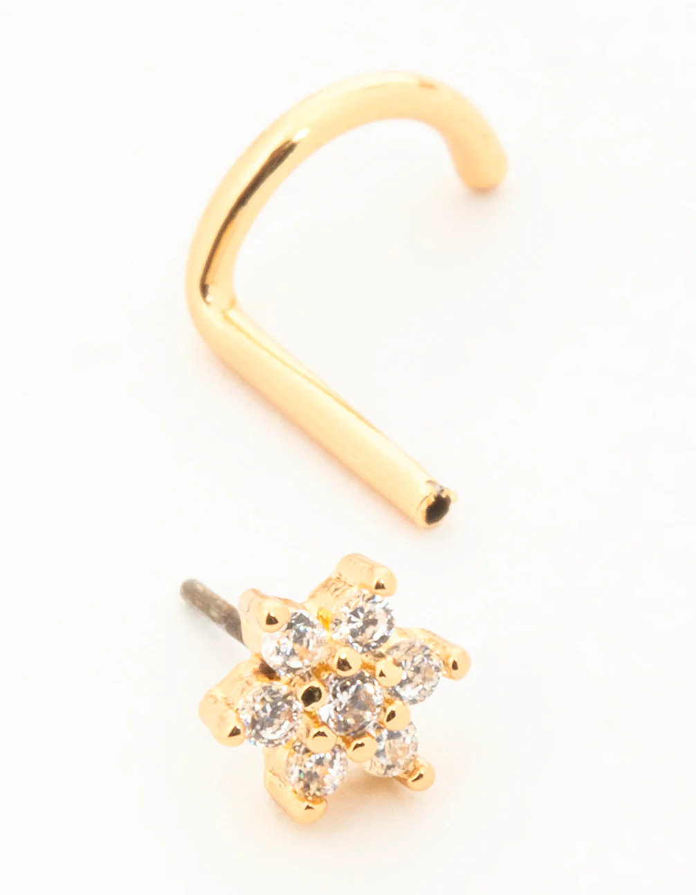 Gold Plated Titanium Cubic Zirconia Threadless Single Flower Nose Stud - Image 2
