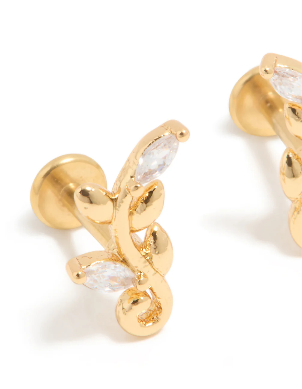 Gold Plated Titanium Cubic Zirconia Vine Flat Back Studs - Image 2