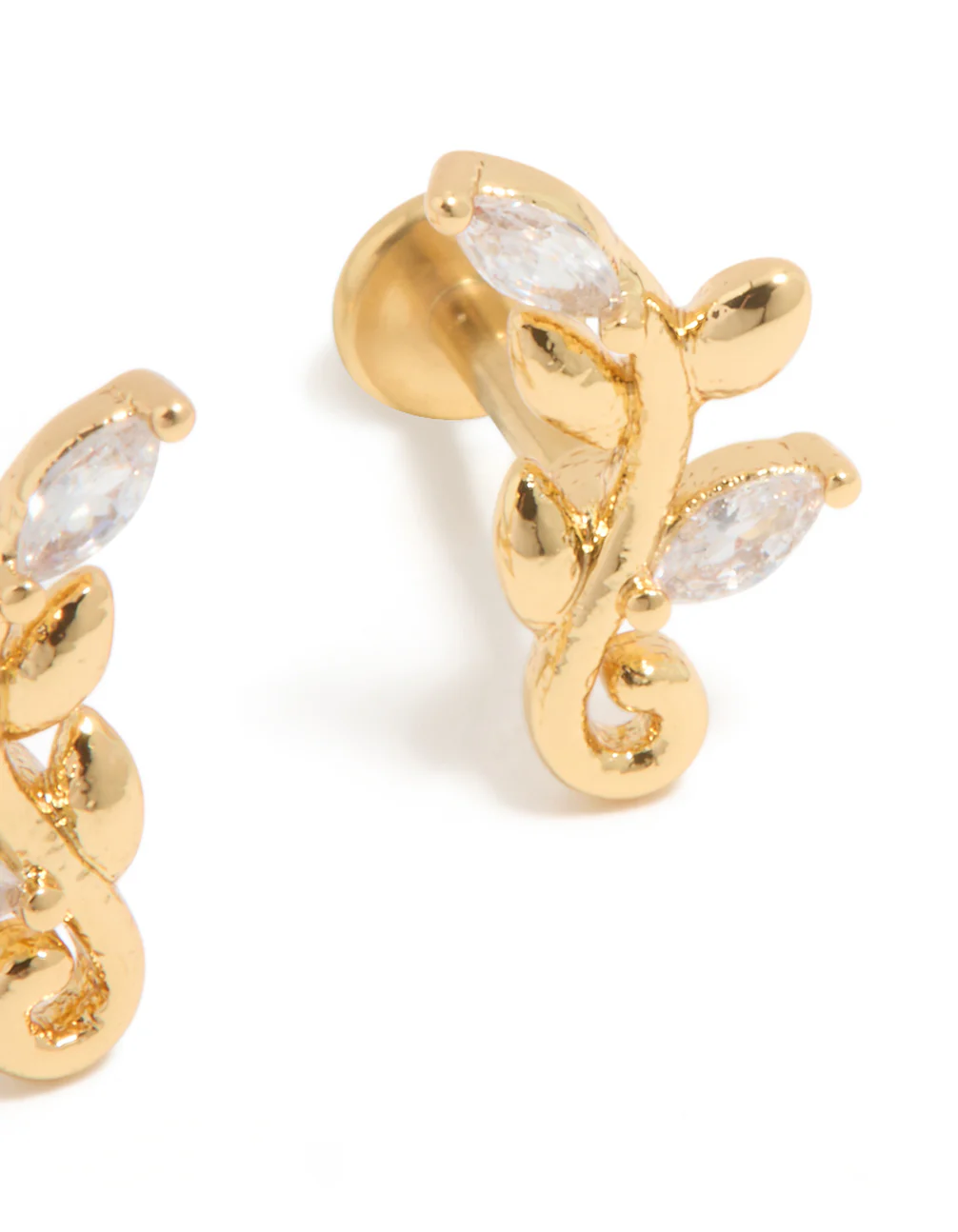 Gold Plated Titanium Cubic Zirconia Vine Flat Back Studs - Image 3