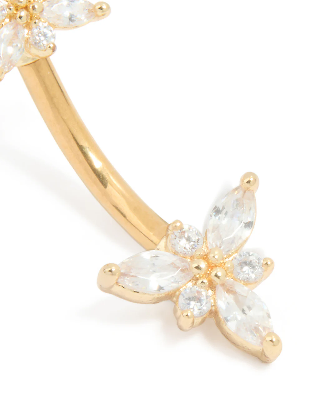 Gold Plated Titanium Diamante Double Dainty Flower Belly Bar - Image 2