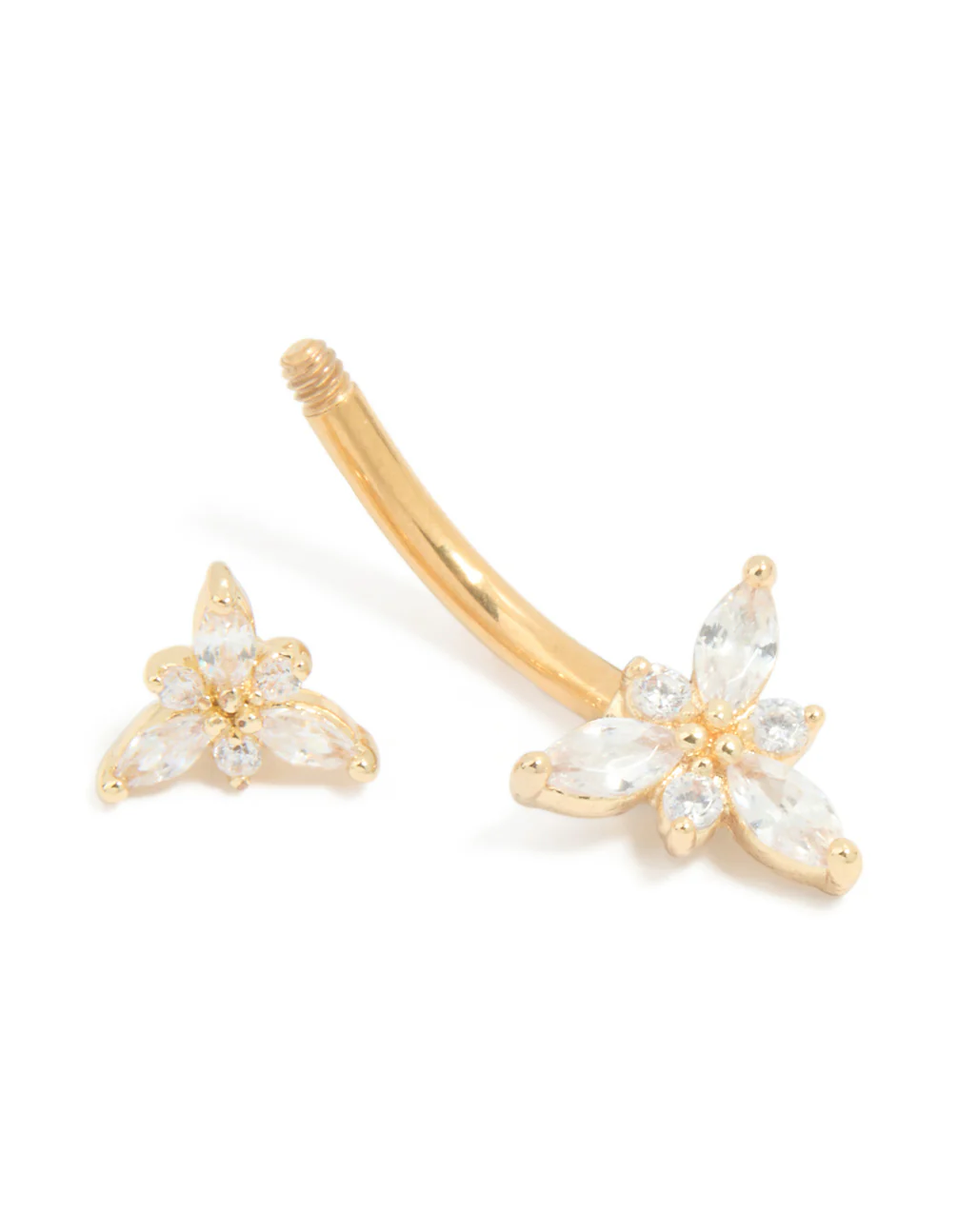 Gold Plated Titanium Diamante Double Dainty Flower Belly Bar - Image 3