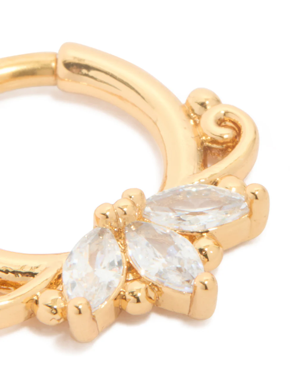Gold Plated Titanium Diamante Marquise Detail Clicker Ring - Image 2