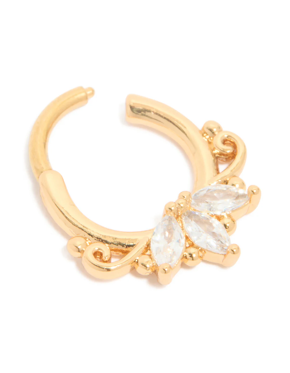 Gold Plated Titanium Diamante Marquise Detail Clicker Ring - Image 3