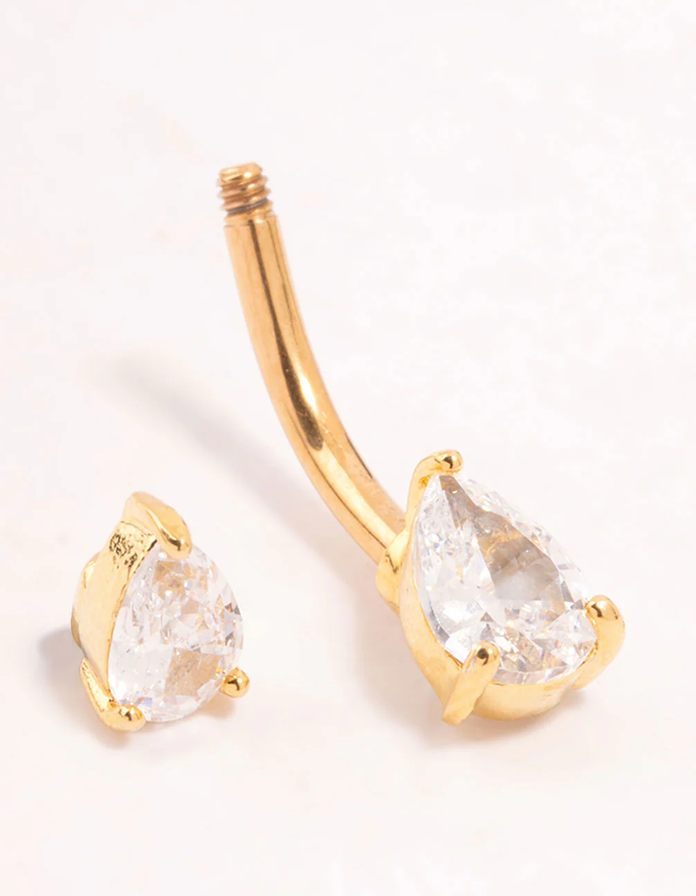 Gold Plated Titanium Double Pear Cubic Zirconia Belly Bar - Image 2