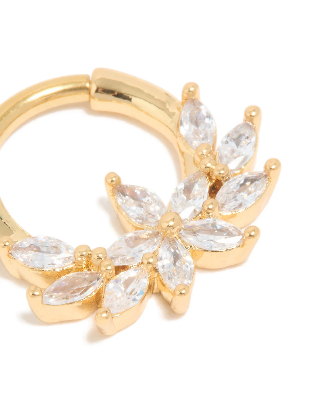 Gold Plated Titanium Floral Cubic Zirconia Clicker Ring - Image 2