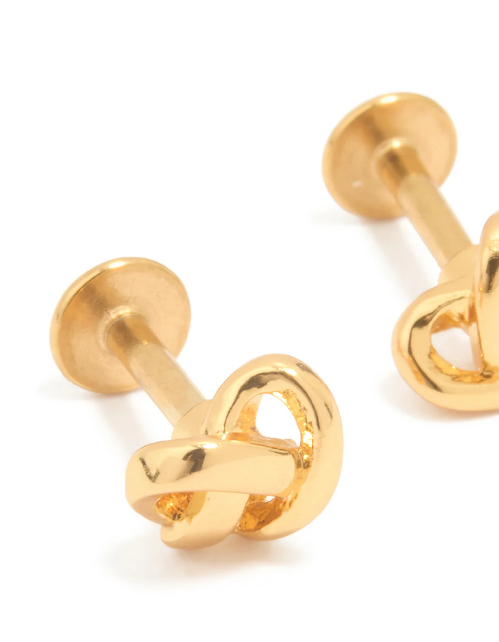 Gold Plated Titanium Pretzel Piercing Flat Back Studs - Image 2