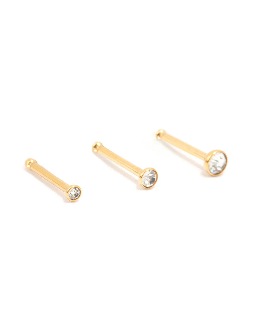 Gold Plated Titanium Ring & Cubic Zirconia Stud Nose Piercings 6-Pack - Image 2