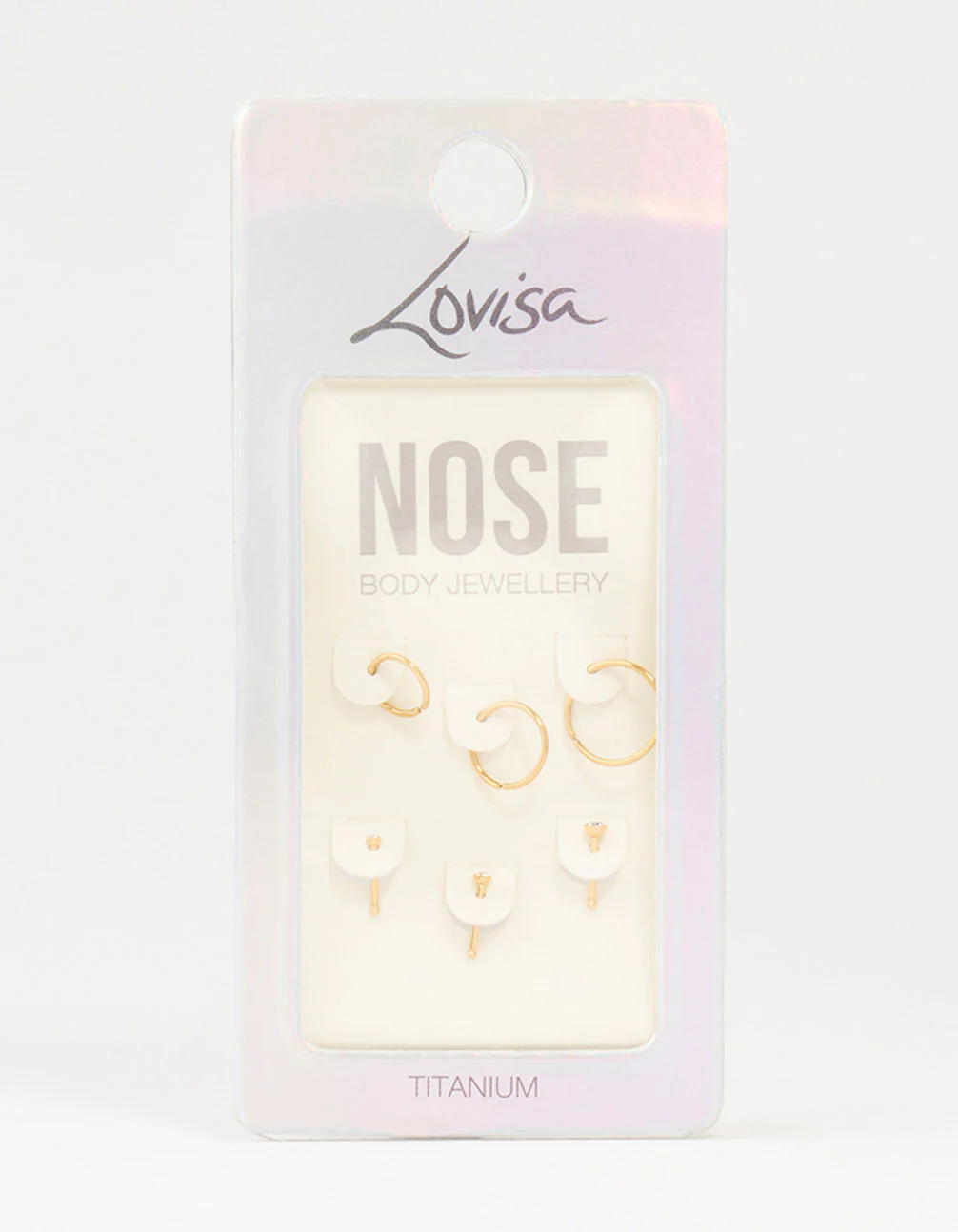 Gold Plated Titanium Ring & Cubic Zirconia Stud Nose Piercings 6-Pack - Image 3