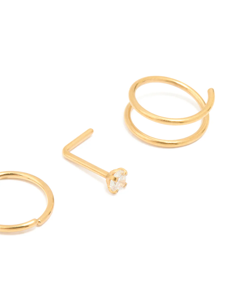 Gold Plated Titanium Simple Mixed Nose Studs & Nose Rings 4-Pack - Image 3