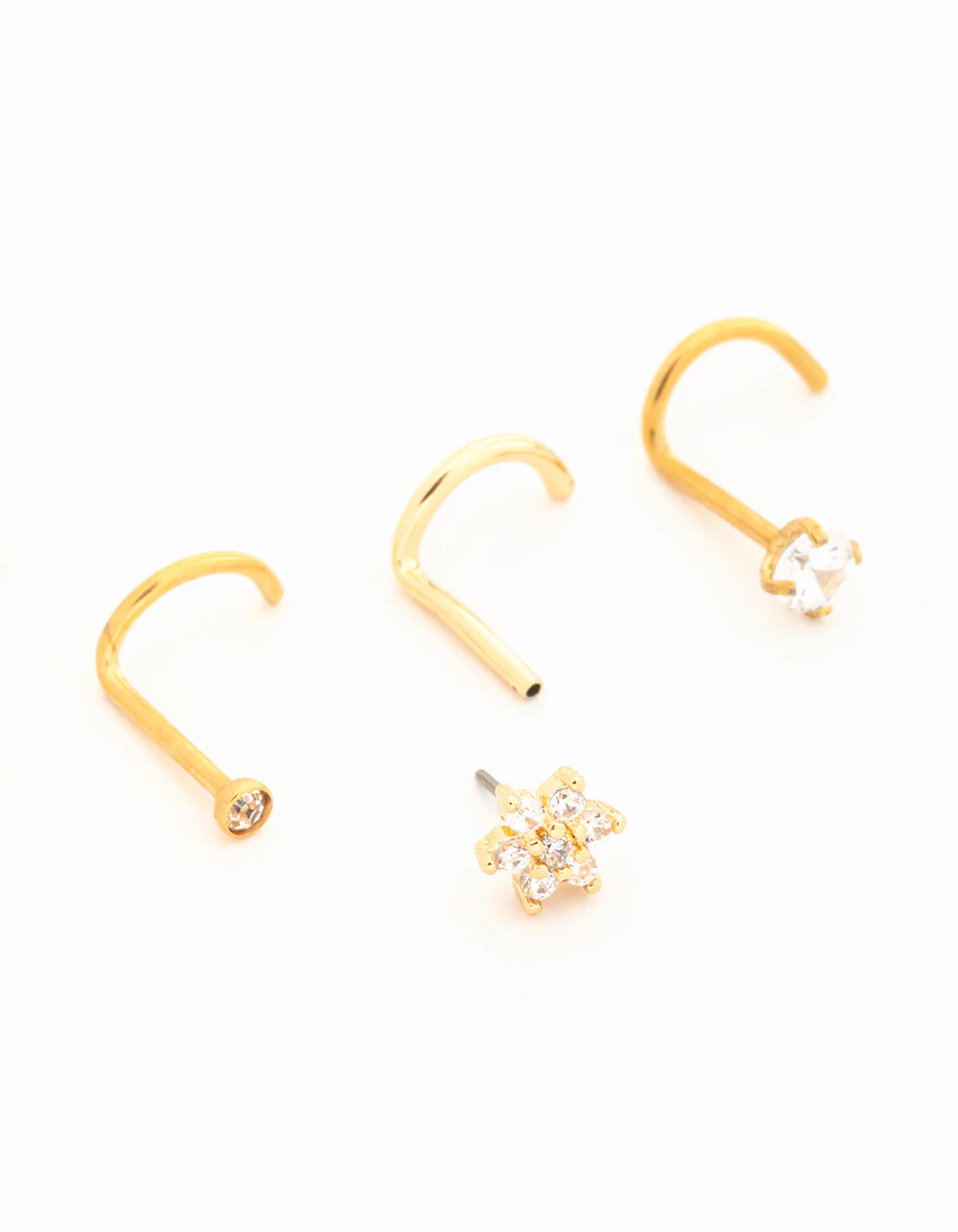 Gold Plated Titanium Threadless Flower Triangular Nose Studs 3-Pack - Image 2