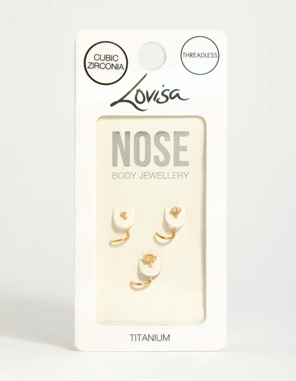 Gold Plated Titanium Threadless Flower Triangular Nose Studs 3-Pack - Image 3