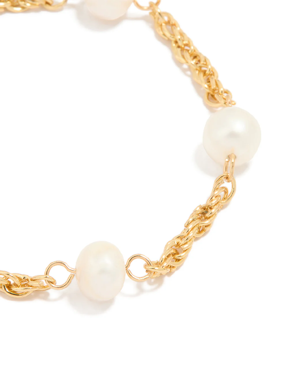 Gold Plated Twist Freshwater Pearl Chain Bracelet - Image 2