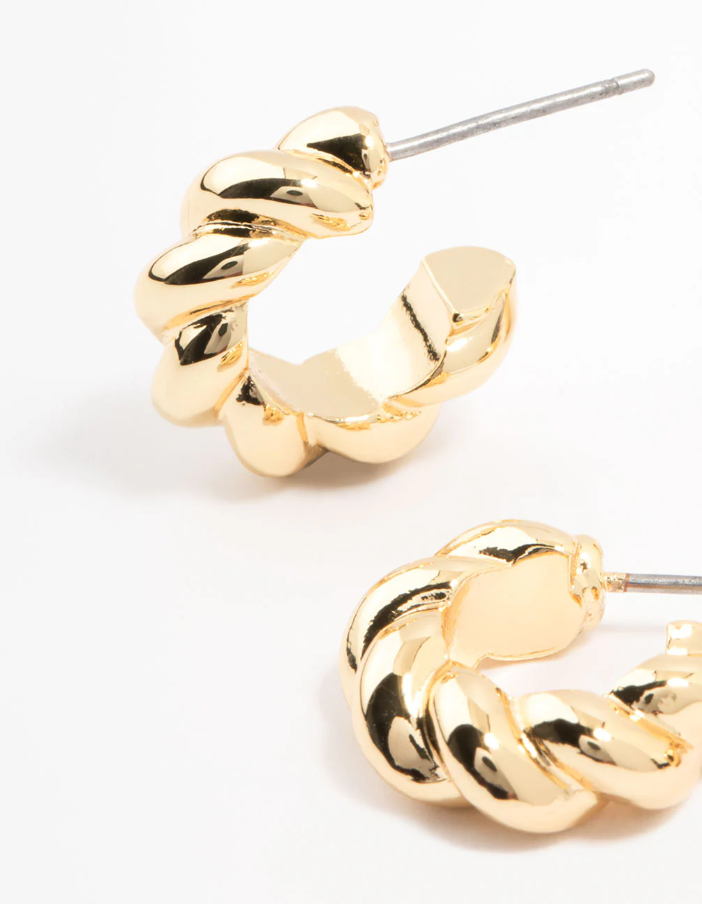 Gold Plated Twist & Smooth Hoop Earrings 2-Pack - Image 2