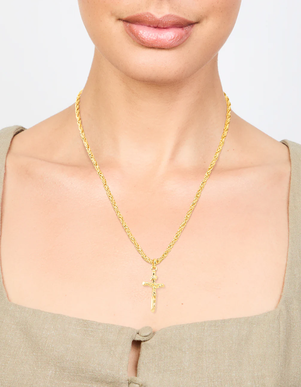 Gold Plated Twisted Chain Cross Necklace - Image 2